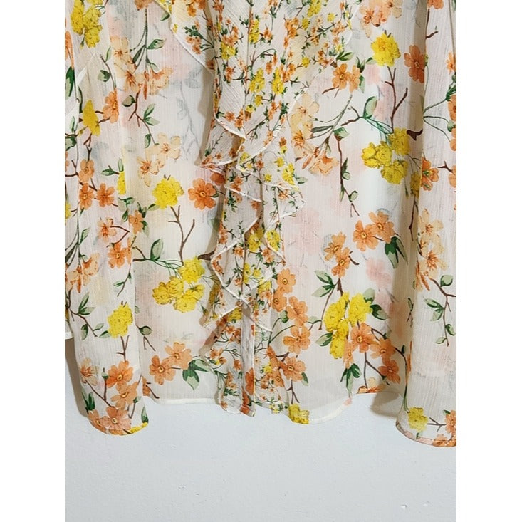Cato Orange and Yellow Floral Sheer Button Up Blouse Size 22/24