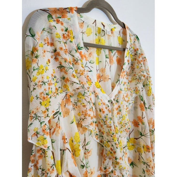 Cato Orange and Yellow Floral Sheer Button Up Blouse Size 22/24