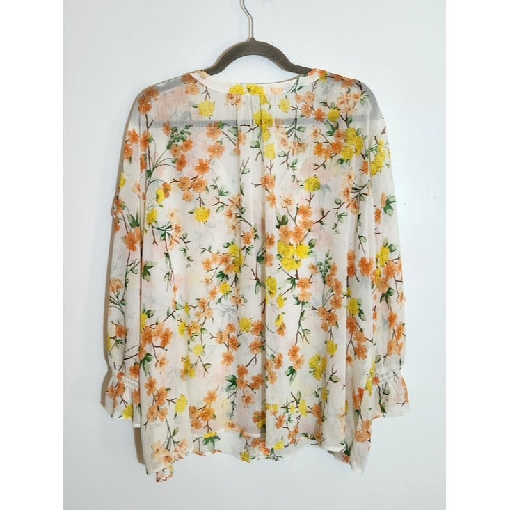 Cato Orange and Yellow Floral Sheer Button Up Blouse Size 22/24