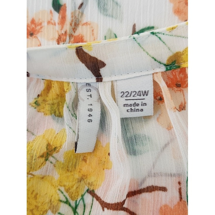 Cato Orange and Yellow Floral Sheer Button Up Blouse Size 22/24