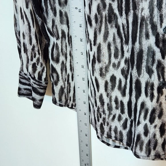 Michael Kors Sheer Black Leopard Print Embellished Button Down Top Size Small