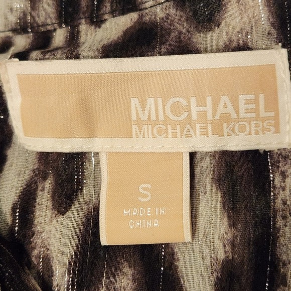 Michael Kors Sheer Black Leopard Print Embellished Button Down Top Size Small