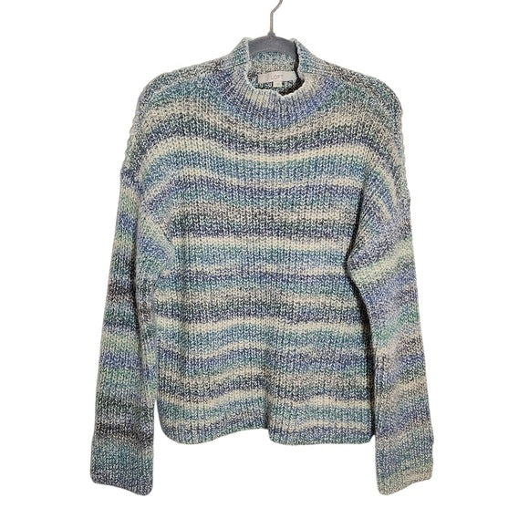 LOFT Blue Striped Mock Neck Knit Sweater Size Large