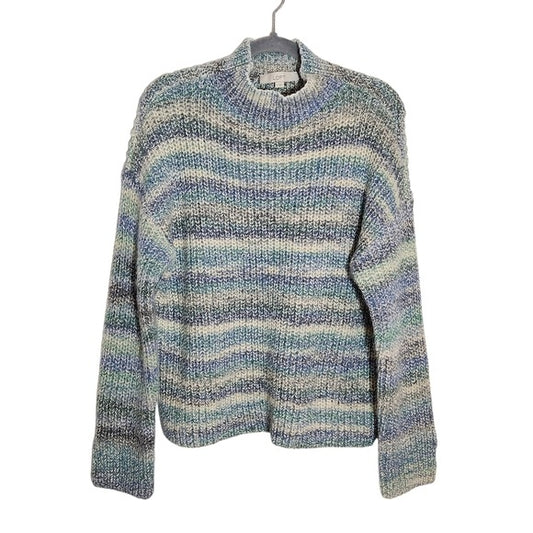LOFT Blue Striped Mock Neck Knit Sweater Size Large
