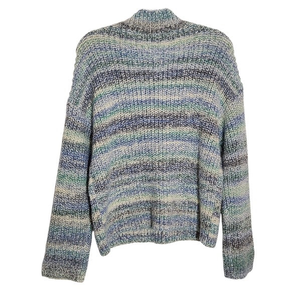 LOFT Blue Striped Mock Neck Knit Sweater Size Large