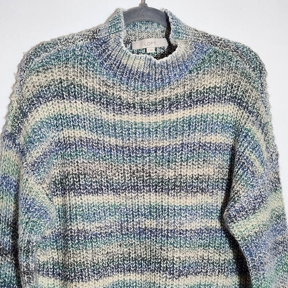 LOFT Blue Striped Mock Neck Knit Sweater Size Large