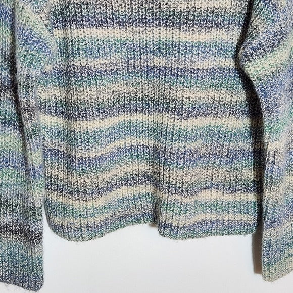 LOFT Blue Striped Mock Neck Knit Sweater Size Large