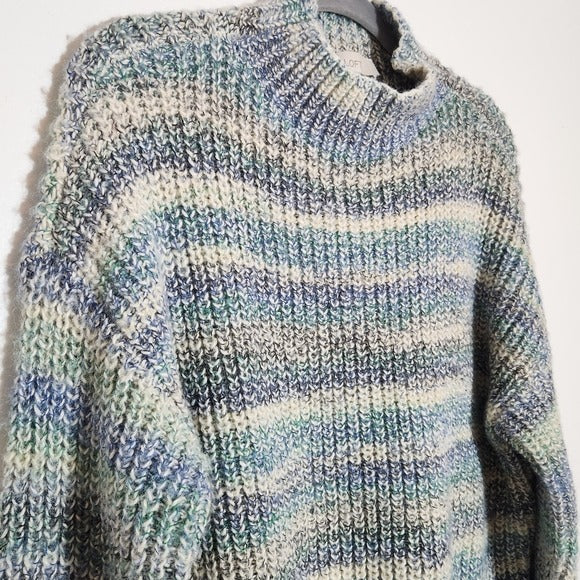 LOFT Blue Striped Mock Neck Knit Sweater Size Large