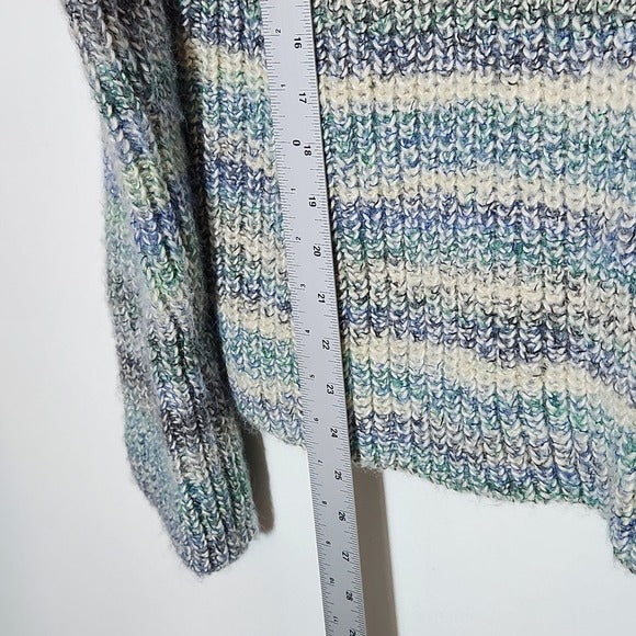 LOFT Blue Striped Mock Neck Knit Sweater Size Large