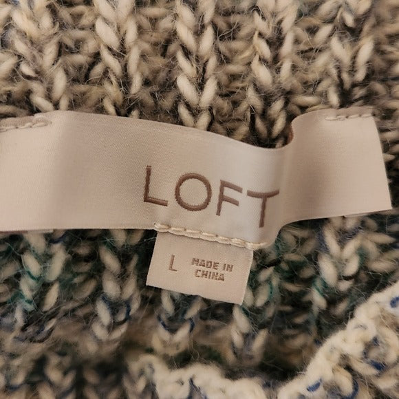 LOFT Blue Striped Mock Neck Knit Sweater Size Large