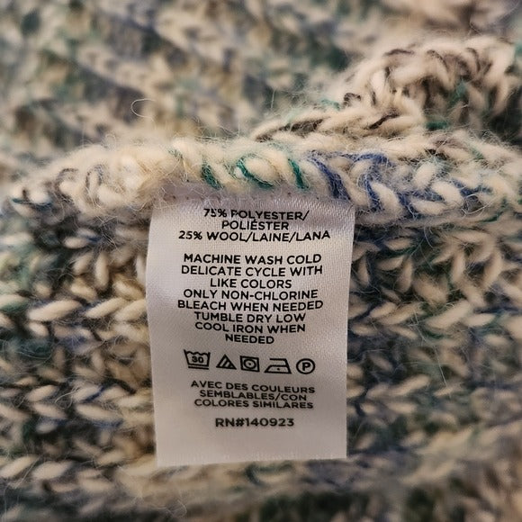 LOFT Blue Striped Mock Neck Knit Sweater Size Large