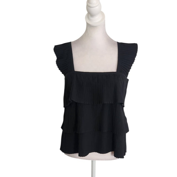 J. Crew Black Pleated Ruffle Tiered Sleeveless Blouse Size Medium NWT
