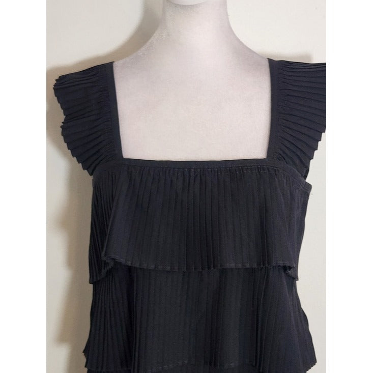 J. Crew Black Pleated Ruffle Tiered Sleeveless Blouse Size Medium NWT