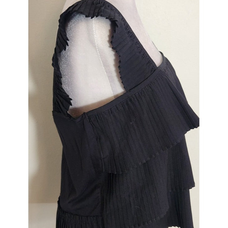 J. Crew Black Pleated Ruffle Tiered Sleeveless Blouse Size Medium NWT