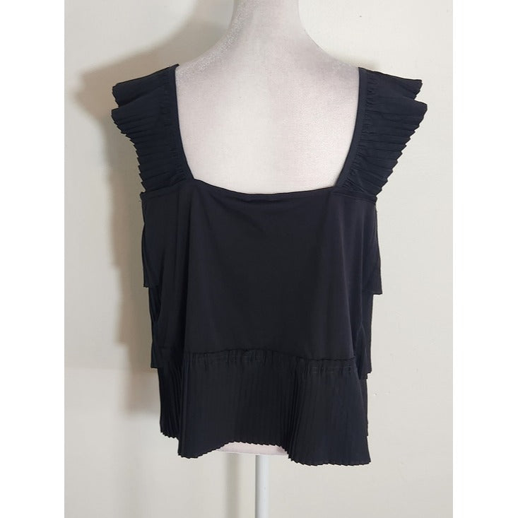J. Crew Black Pleated Ruffle Tiered Sleeveless Blouse Size Medium NWT