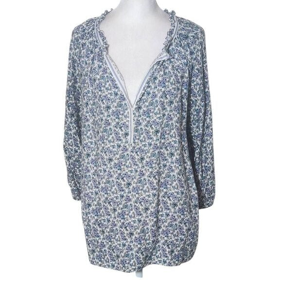 Max Studio Blue Floral Blouse Size Small Blue and White Floral Top