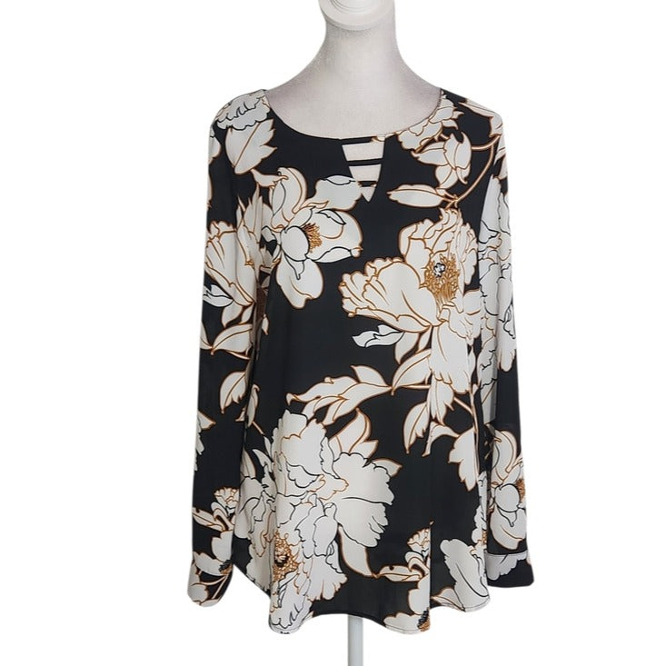 Apt. 9 Black and White Floral Print Blouse Size Small