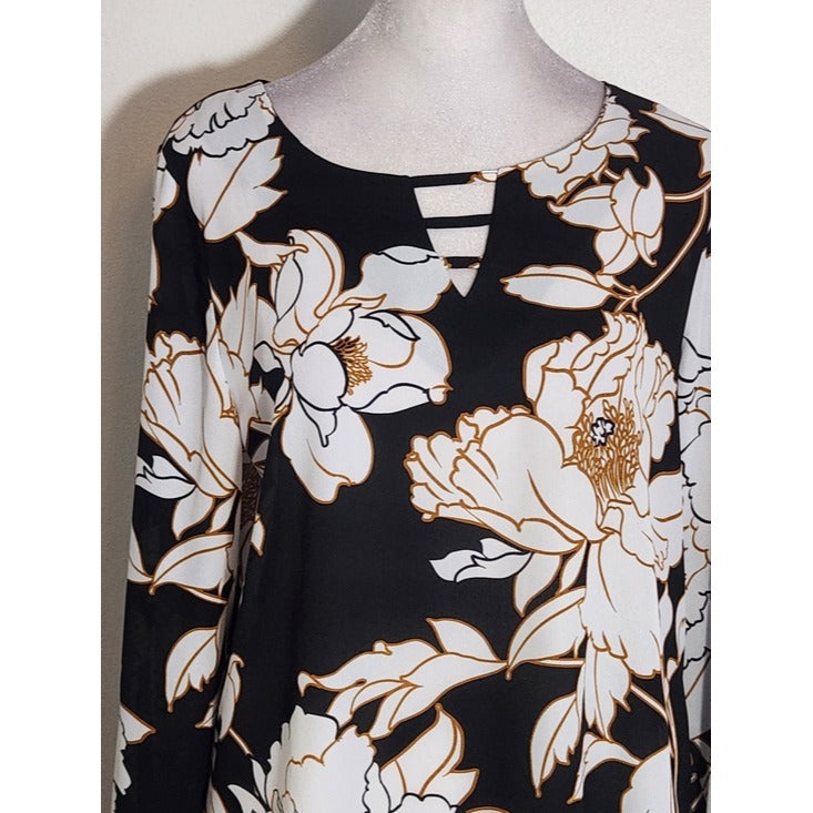 Apt. 9 Black and White Floral Print Blouse Size Small