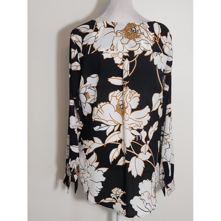 Apt. 9 Black and White Floral Print Blouse Size Small