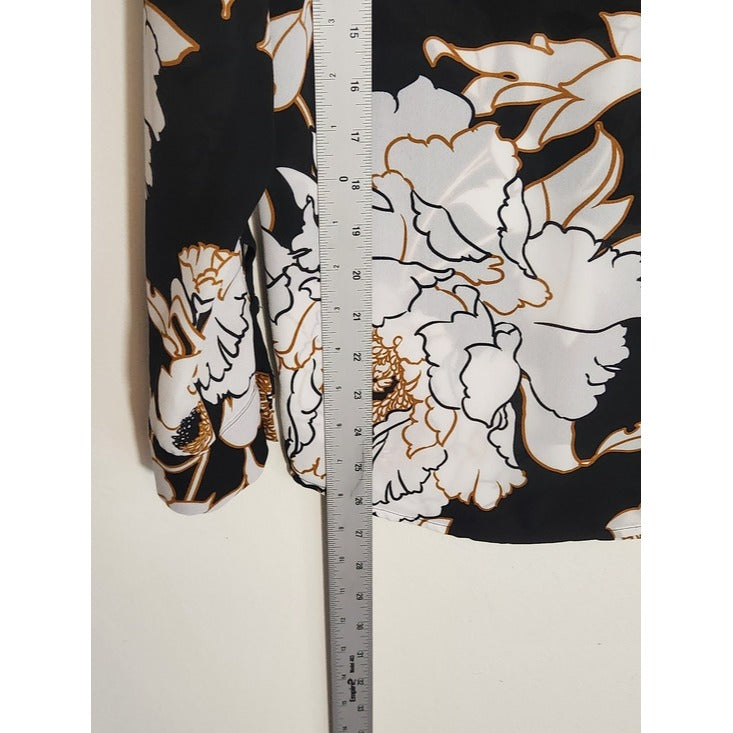 Apt. 9 Black and White Floral Print Blouse Size Small