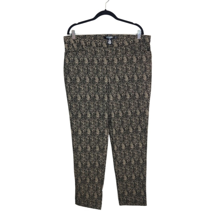 89th and Madison Black and Tan Print Slim Fit Pull On Pants Size XL NWOT