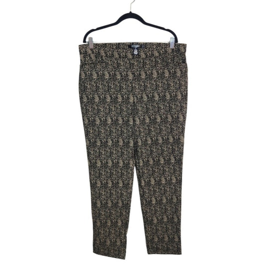 89th and Madison Black and Tan Print Slim Fit Pull On Pants Size XL NWOT