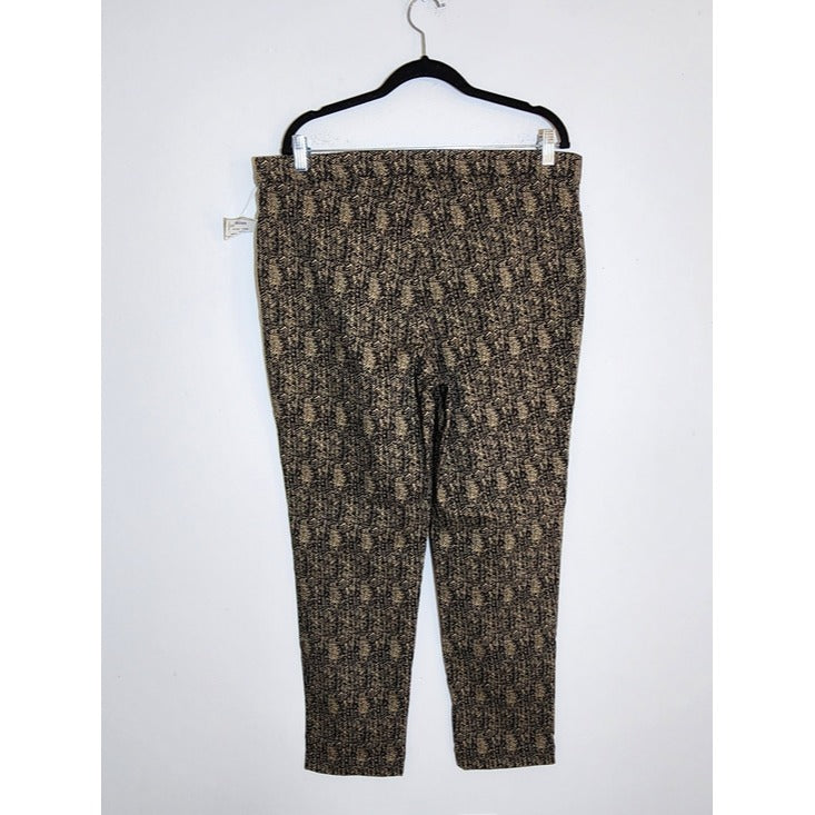 89th and Madison Black and Tan Print Slim Fit Pull On Pants Size XL NWOT