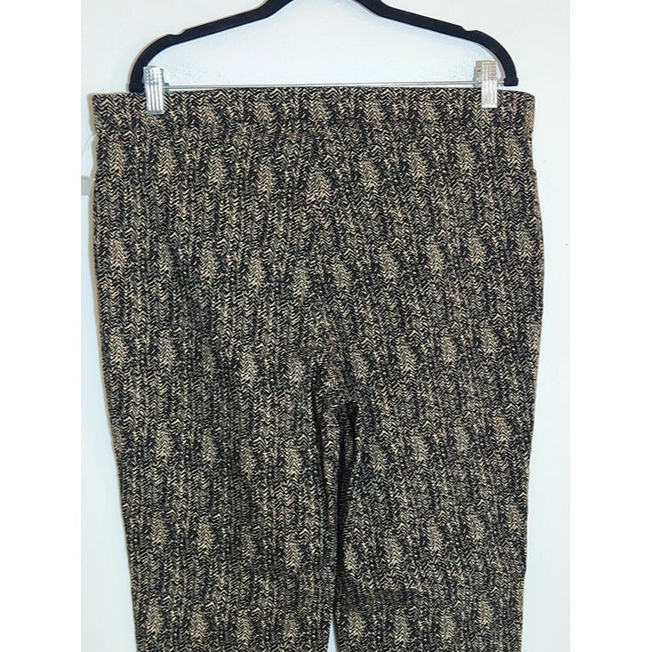 89th and Madison Black and Tan Print Slim Fit Pull On Pants Size XL NWOT