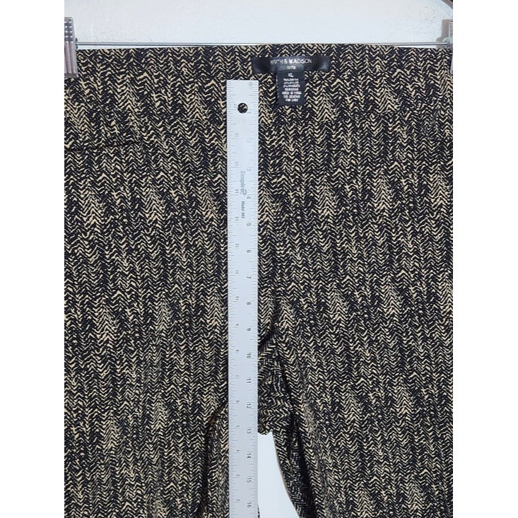 89th and Madison Black and Tan Print Slim Fit Pull On Pants Size XL NWOT