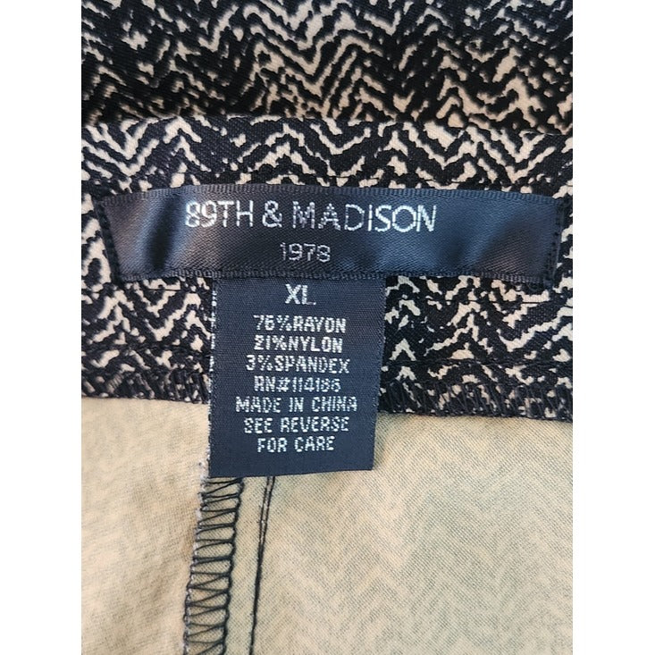 89th and Madison Black and Tan Print Slim Fit Pull On Pants Size XL NWOT