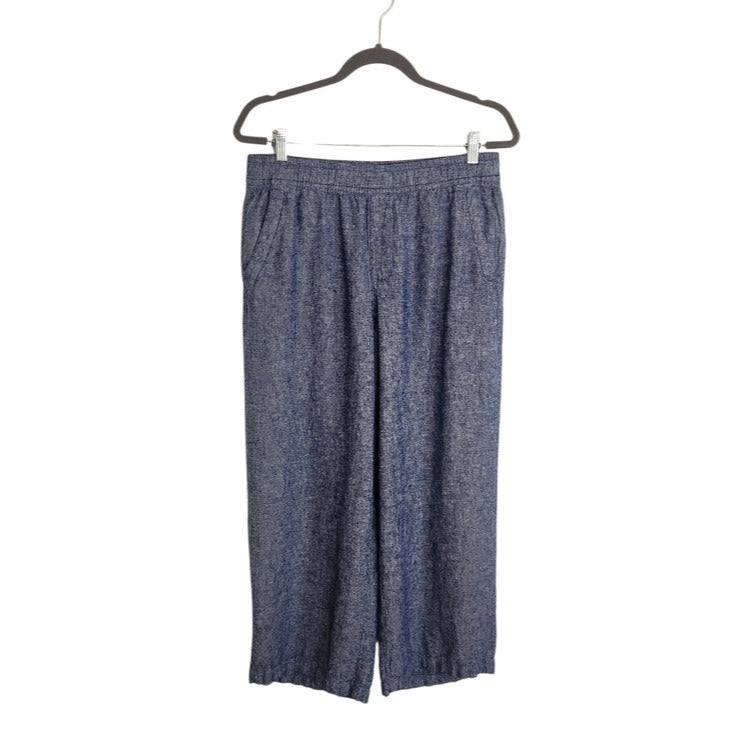 Old Navy Blue Linen Blend High Rise Cropped Wide Leg Pants Size Medium