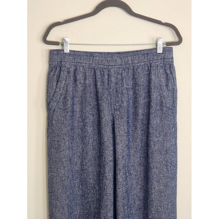 Old Navy Blue Linen Blend High Rise Cropped Wide Leg Pants Size Medium