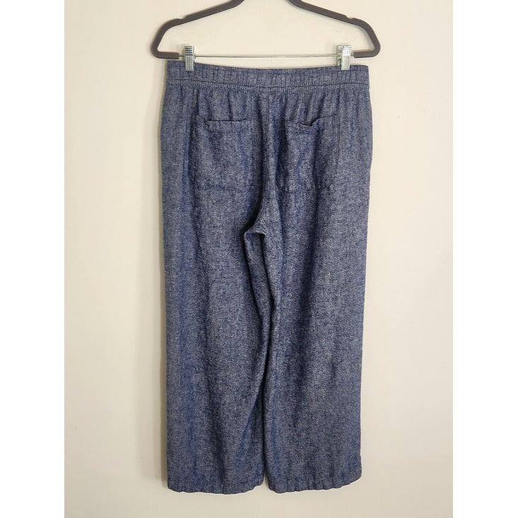Old Navy Blue Linen Blend High Rise Cropped Wide Leg Pants Size Medium