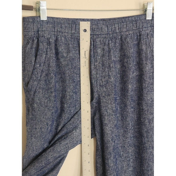 Old Navy Blue Linen Blend High Rise Cropped Wide Leg Pants Size Medium