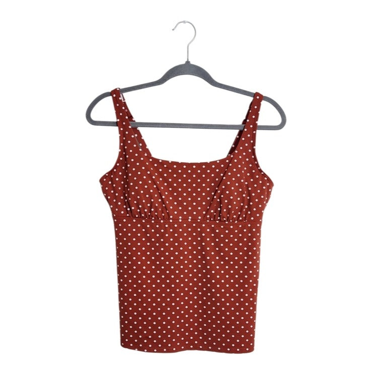 Lands' End Terra Cotta Brown and White Polka Dot Tankini Top Size 12
