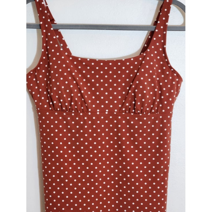 Lands' End Terra Cotta Brown and White Polka Dot Tankini Top Size 12