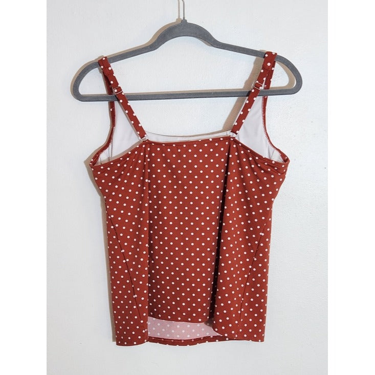 Lands' End Terra Cotta Brown and White Polka Dot Tankini Top Size 12