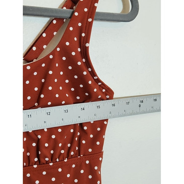 Lands' End Terra Cotta Brown and White Polka Dot Tankini Top Size 12