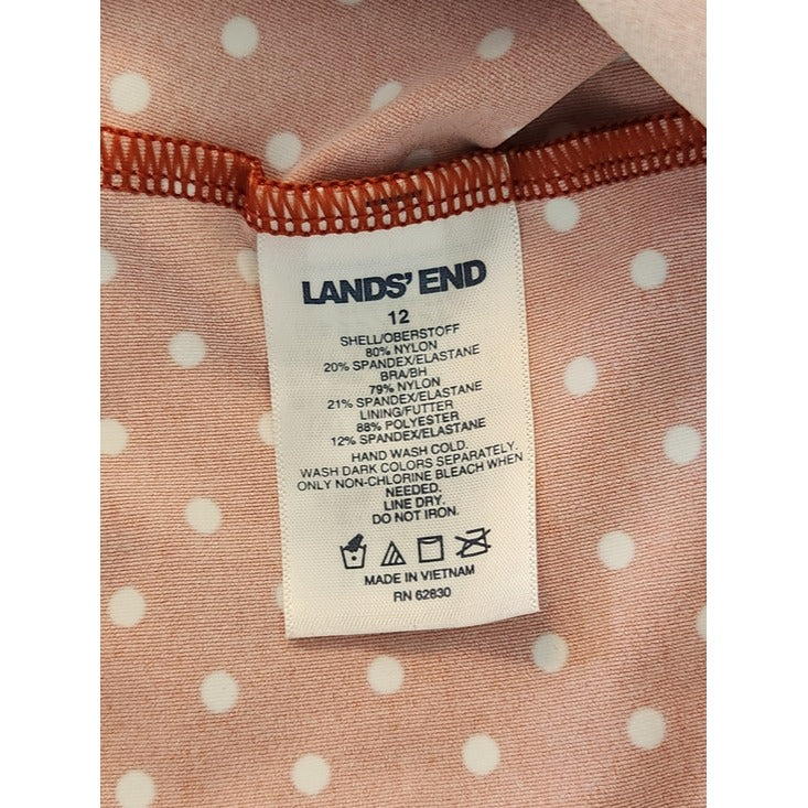 Lands' End Terra Cotta Brown and White Polka Dot Tankini Top Size 12
