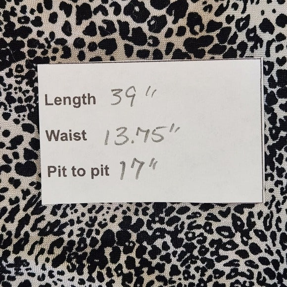 MNG Mango Black Leopard Print Ruched Draped Neck Bodycon Dress Size Medium