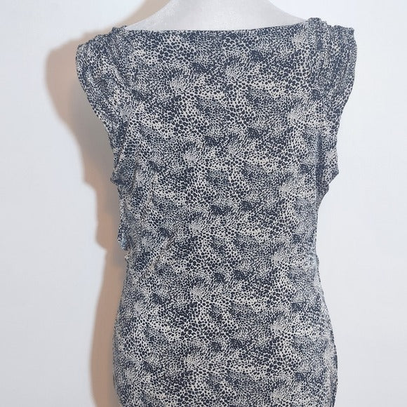 MNG Mango Black Leopard Print Ruched Draped Neck Bodycon Dress Size Medium