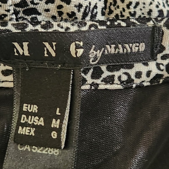 MNG Mango Black Leopard Print Ruched Draped Neck Bodycon Dress Size Medium