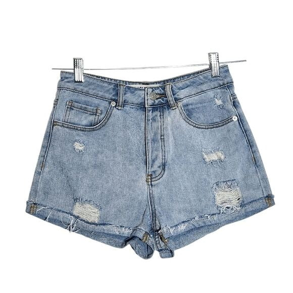 Melville Distressed Cuffed Button-Fly Jean Shorts Size 26
