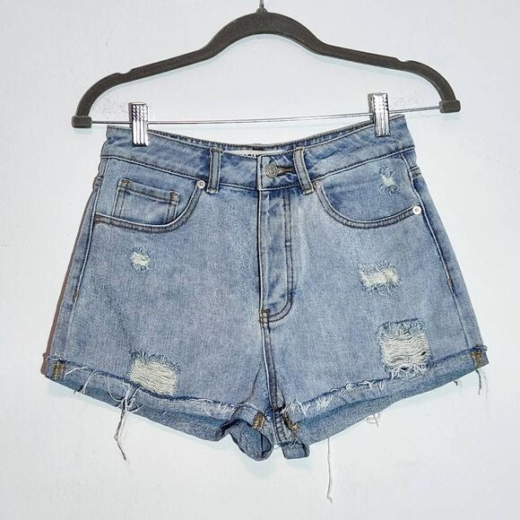 Melville Distressed Cuffed Button-Fly Jean Shorts Size 26