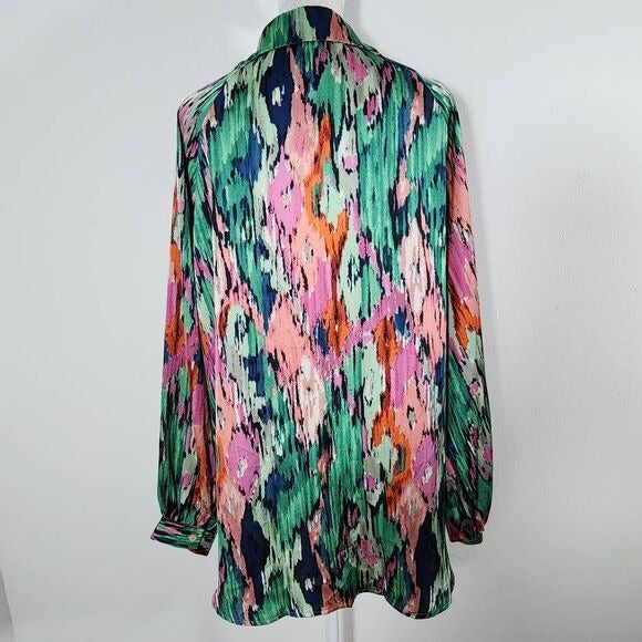 Colorful Abstract Print Boho Blouse with V-Neck and Full Sleeves Size Large