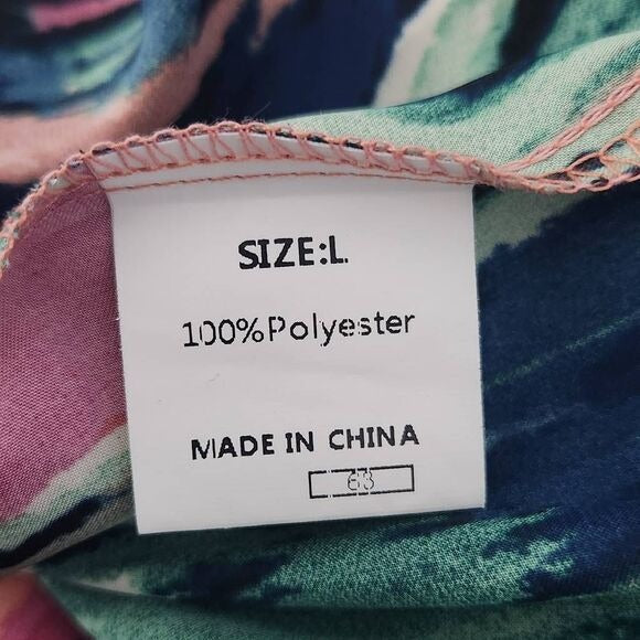 Colorful Abstract Print Boho Blouse with V-Neck and Full Sleeves Size Large