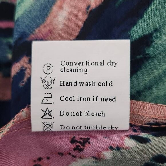 Colorful Abstract Print Boho Blouse with V-Neck and Full Sleeves Size Large