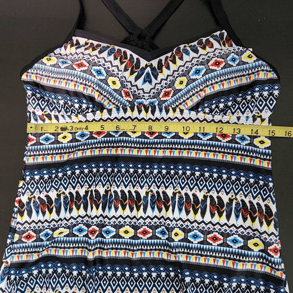 Yonique Feather Print Boho Tankini Top NWT Size Medium Aztec Print Tankini