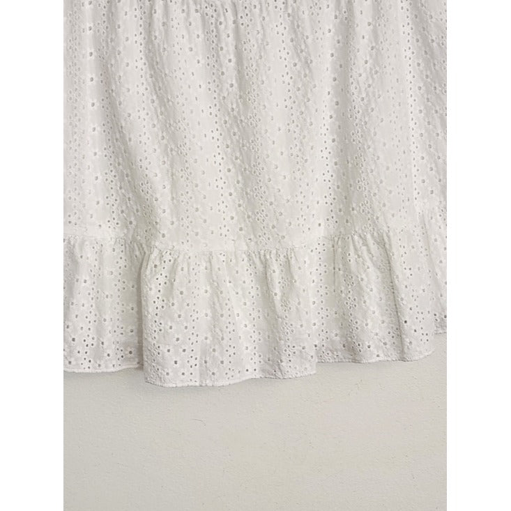 LOFT White Eyelet Ruffle Trim Pull-On Mini Skirt Size Large