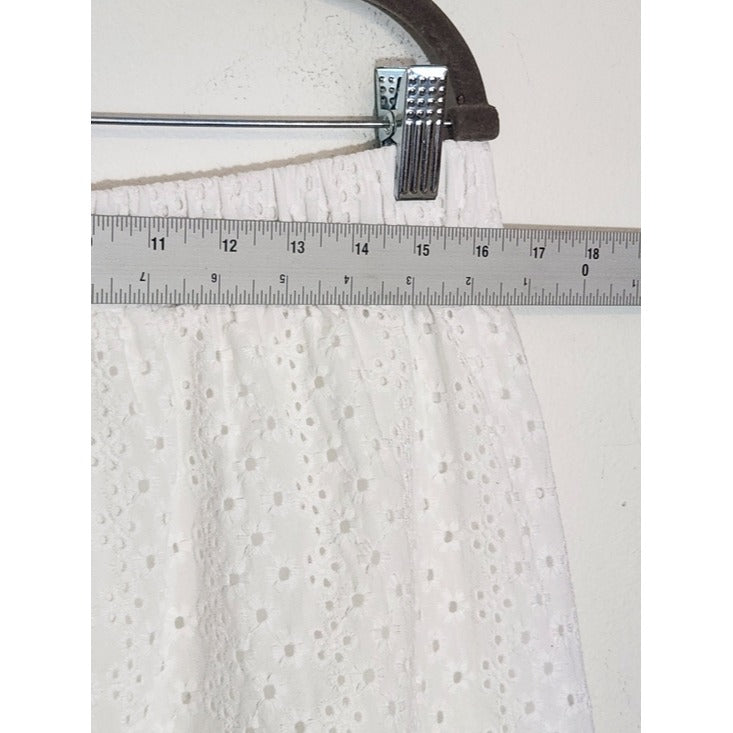 LOFT White Eyelet Ruffle Trim Pull-On Mini Skirt Size Large